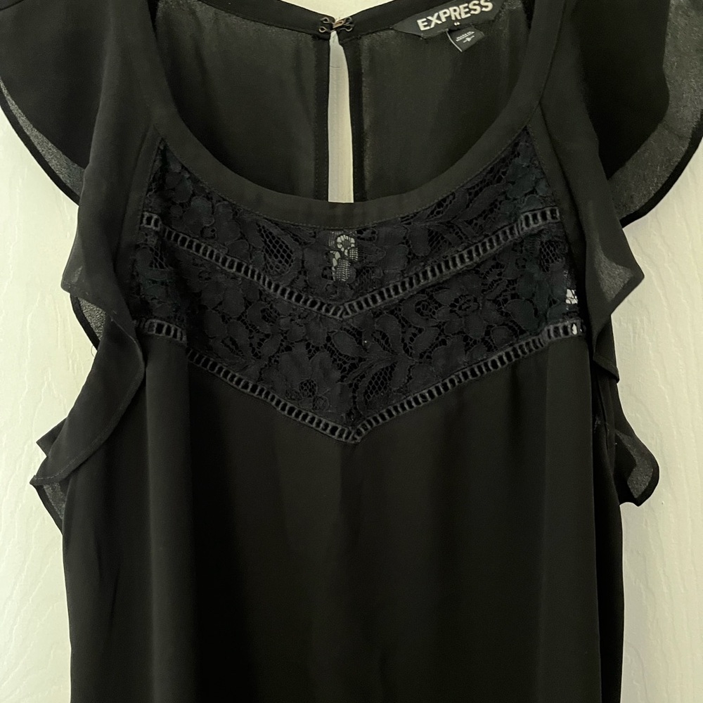 Express Black Ruffle Sleeve Blouse with Lace